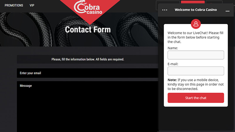 Cobra Casino Customer Support