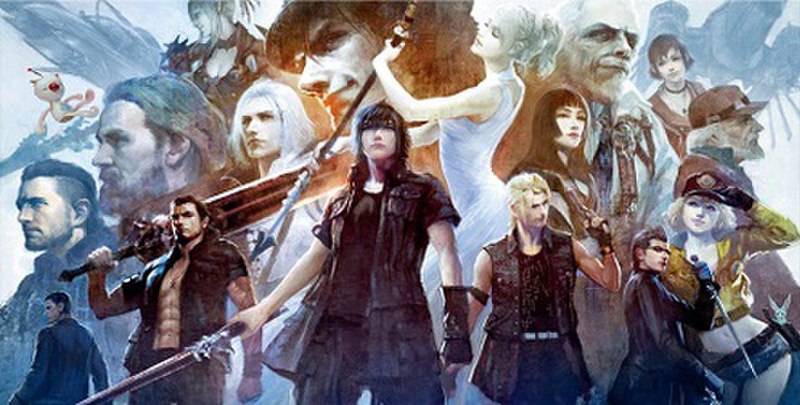 Promotional artwork featuring the core and supporting cast of Final Fantasy XV and its expanded media. - CC BY-SA