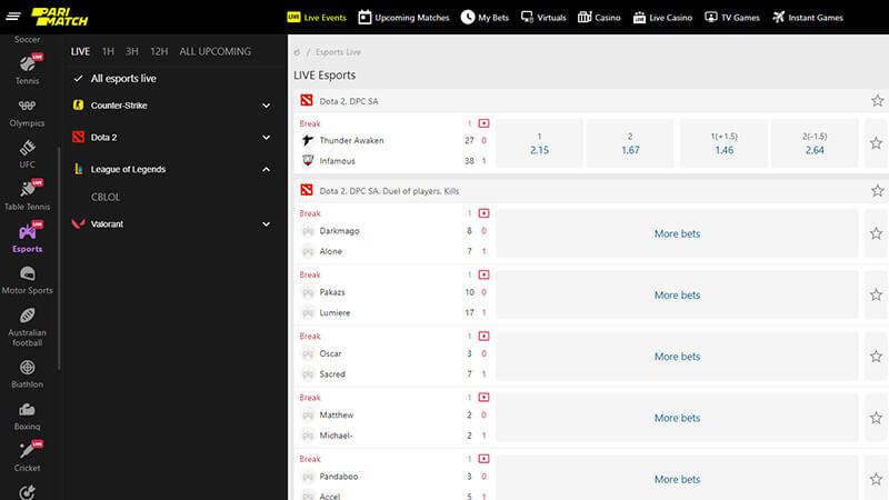 Parimatch Esports Betting