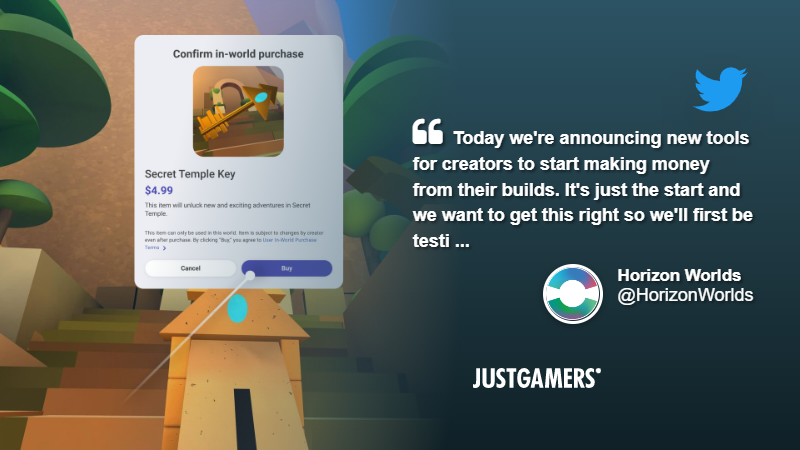 Today we're announcing new tools for creators to start making money from their builds. It's just the start and we want to get this right so we'll first be testing these features with a few creators. Read more about the details here: , tags: meta virtual horizon - @HorizonWorlds (twitter)
