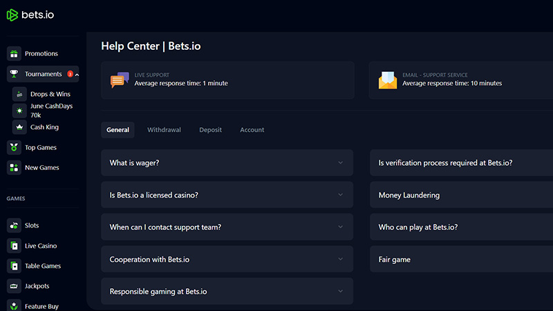 Bets.io FAQs Section