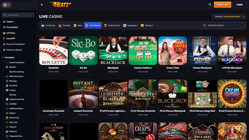 heatz live casino