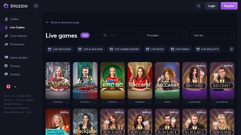 blazzio live casino games